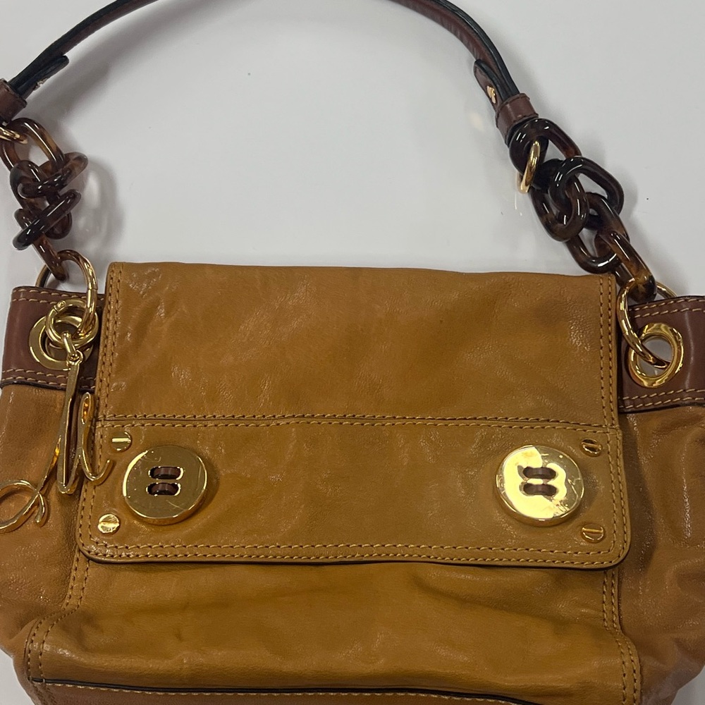 Milly of NY Tan Patent Leather  Shoulder Bag w/ Chain Strap Purse